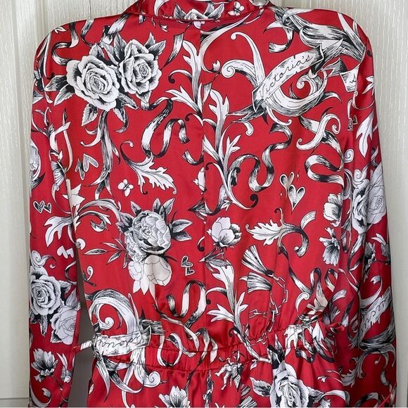 Victoria’s Secret Satin One Piece Romper Pajama Set Red Black White Size XS - Picture 9 of 16